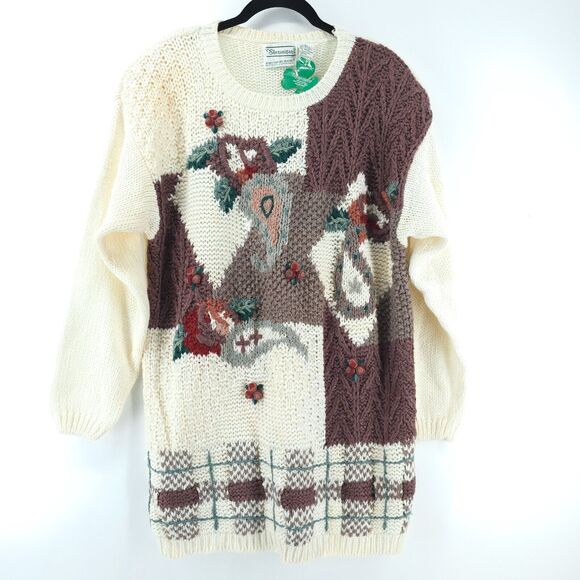 Vtg Deadstock Cottagecore Y2K Shennanigan's Hand Knit 3D Heritage Floral Tunic L - Picture 1 of 16